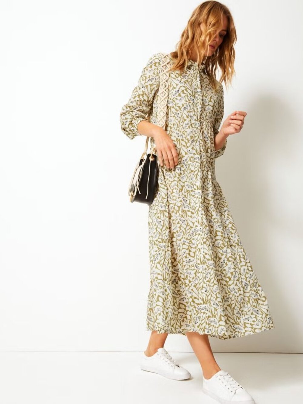 Marks & Spencer Per Una Tan Floral Cotton Dress 6